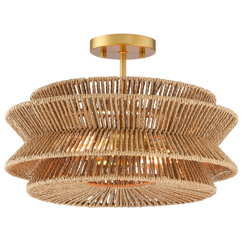 Clouden Rattan Semi Flush Mount Bay Isle Home Shade Color Brown Fixture Finish Gold